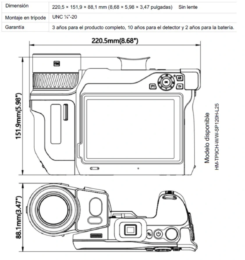dimensiones termografica HIKmicro SP120H gimateg
