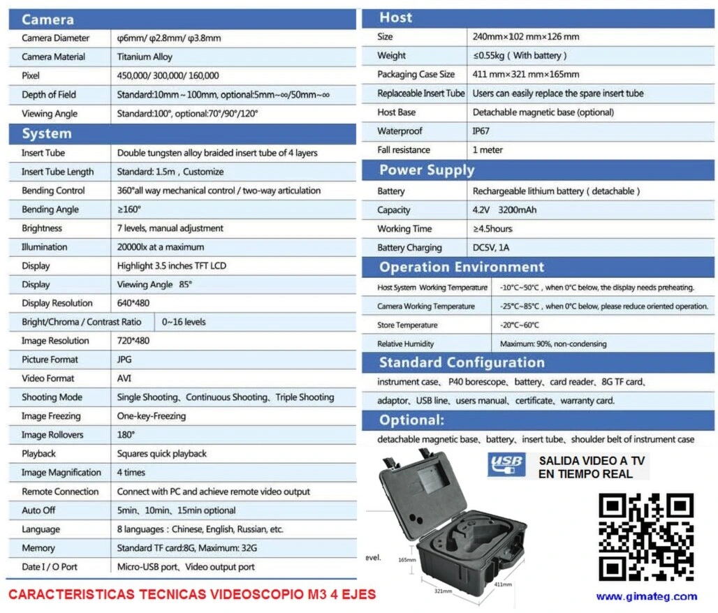 datos videoscopio articulado 4 ejes intercambiable M3 gimateg