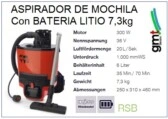 Aspirador POLVO mochila a bateria numatic gimateg