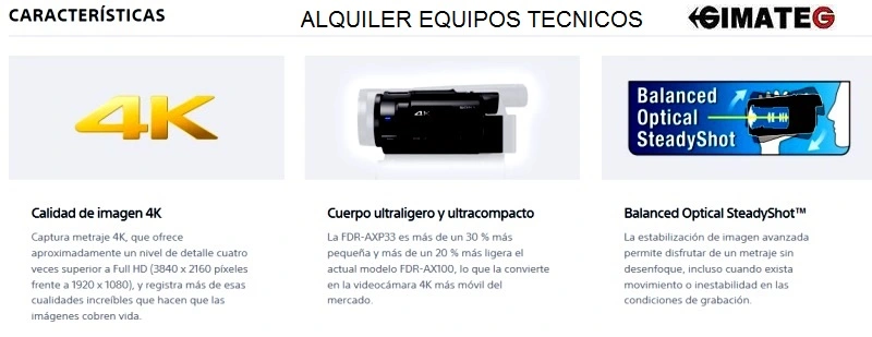 estabilizador alquiler camara video 4k sony gimateg
