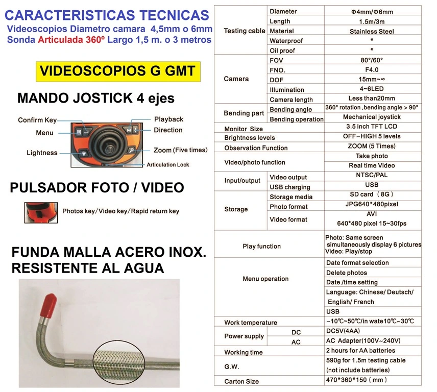 Ficha tecnica videoscopio Serie DG de GimateG