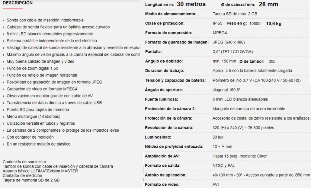 caracteristicas camara tuuberias Ultimate KS GimateG