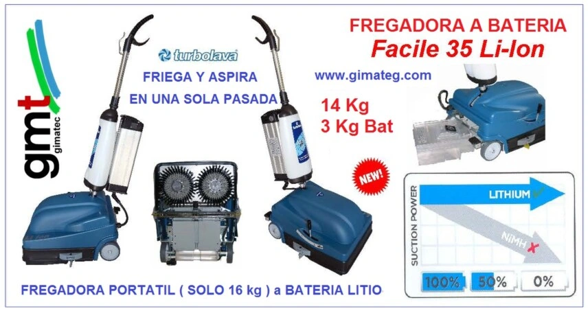 Fregadora bateria litio profesional peso 17 kg Facile 35 GimateG