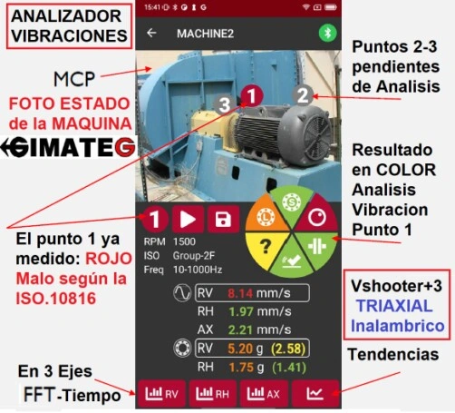 informe en FOTO estado maquina vibrometro triaxial vshooter3