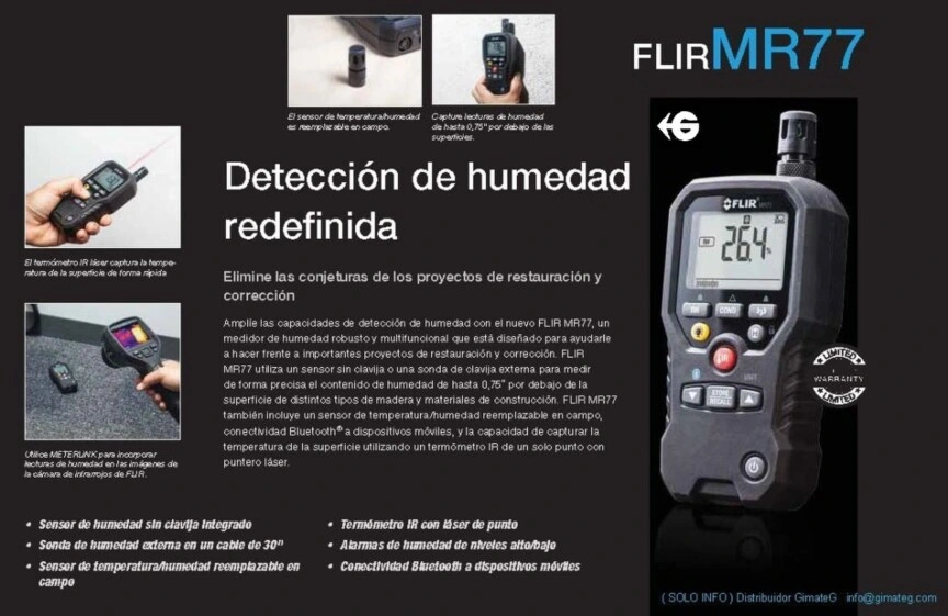 termohigrometro humedad pared o material flir MR77 gimateg