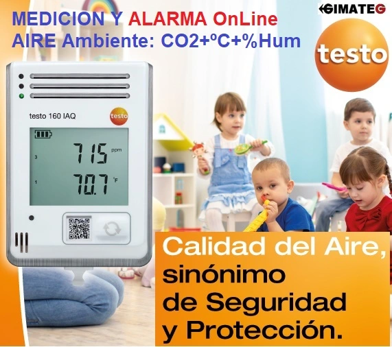 Dataloger testo 160 IAQ calidad aire ambiente CO2 temperatura y humedad GimateG