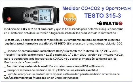 instrumento medida CO y CO2 en AIRE testo 315 GimateG