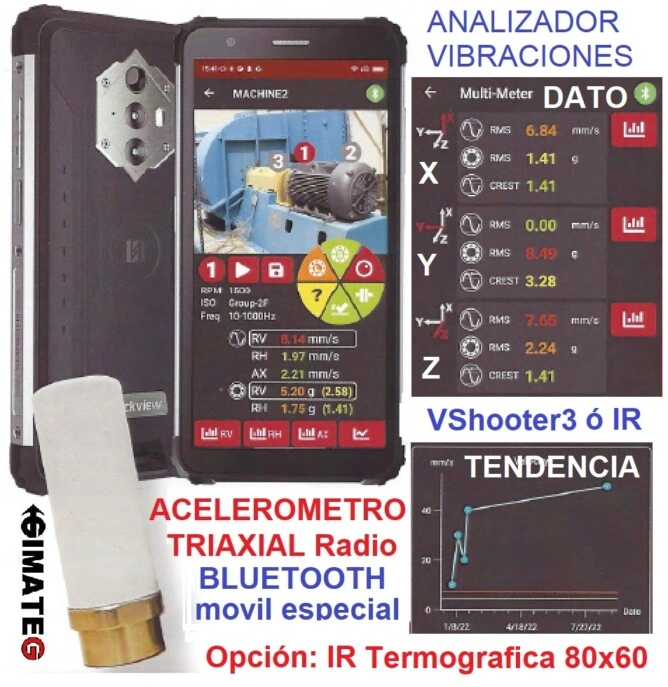 analizador vibracion triaxial foto maquina y color ISO 10816 VSHOOTER GimateG