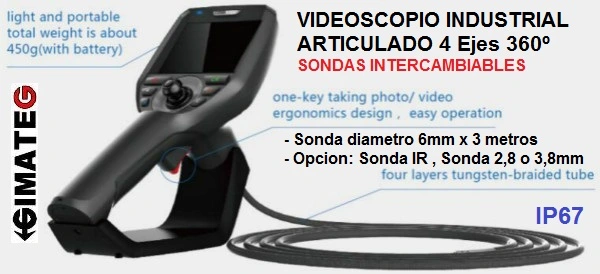 videoscopio articulado 4 ejes sonda IP57 desmontable M3 Gimateg